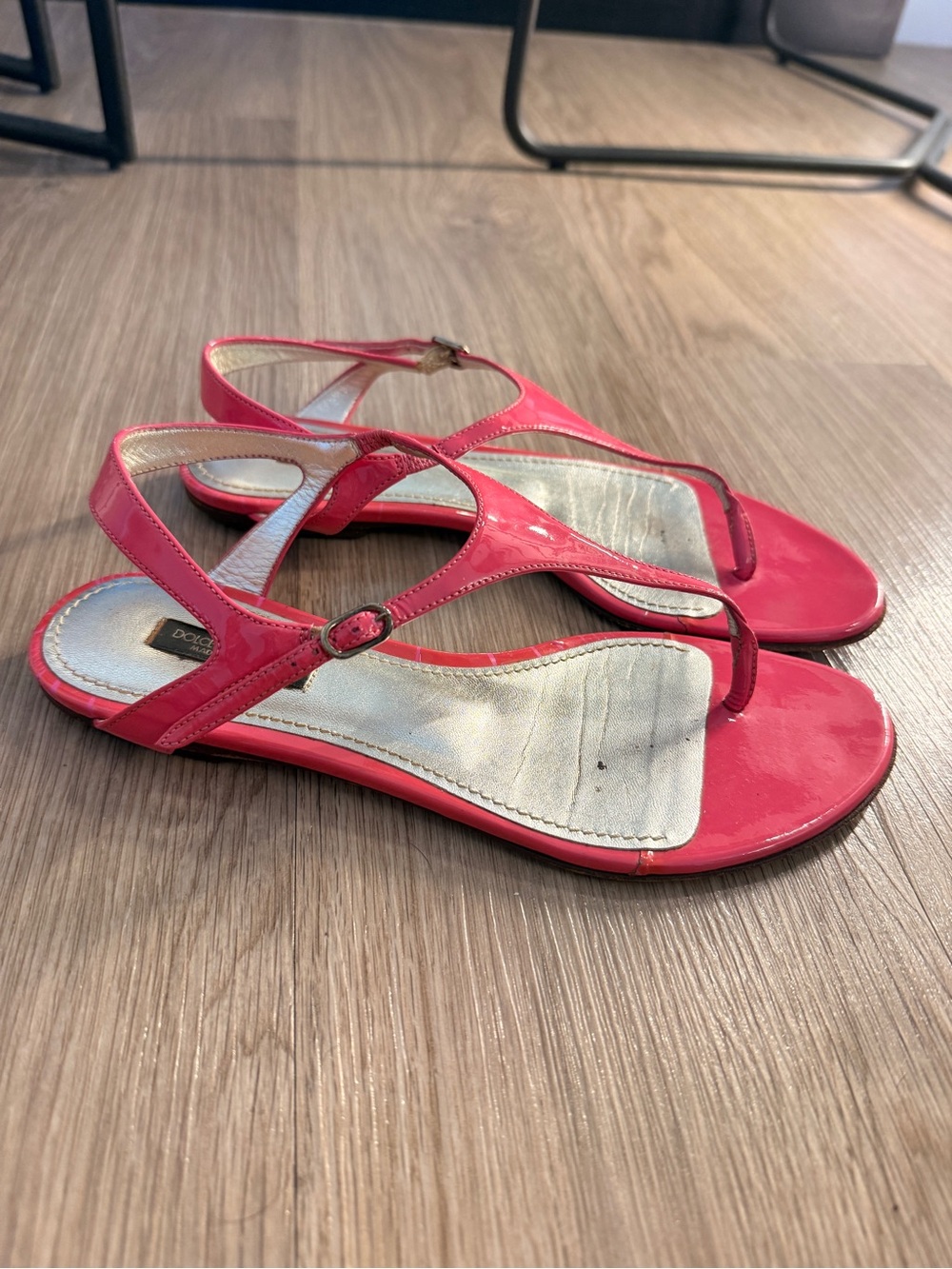 Dolce & Gabbana Pink Patent Leather T-Strap Sandals - size 36 EU